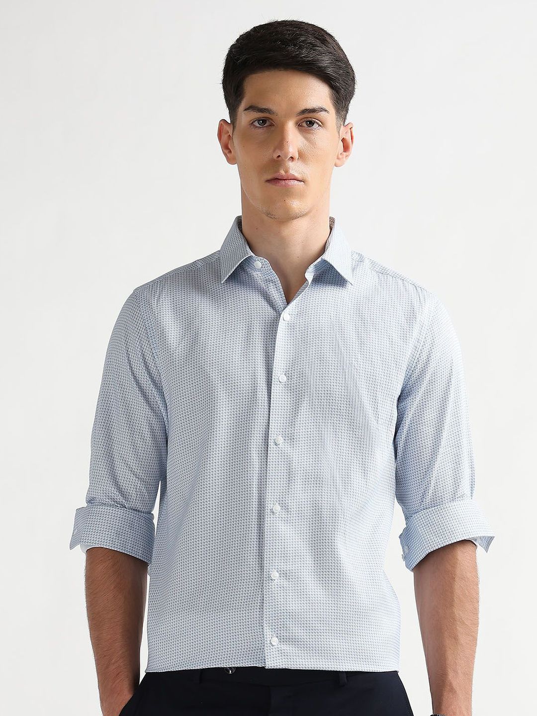 Arrow Men Geometric Printed Spread Collar Pure Cotton Formal Shirt