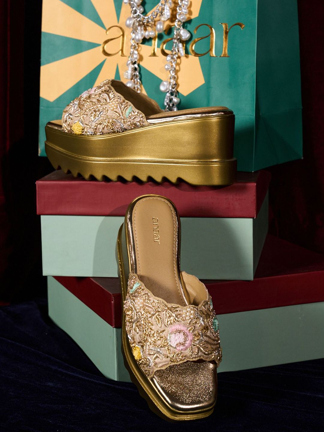 Anaar Women Bollynight Metallic Embellished Wedge Sandals-picture-22