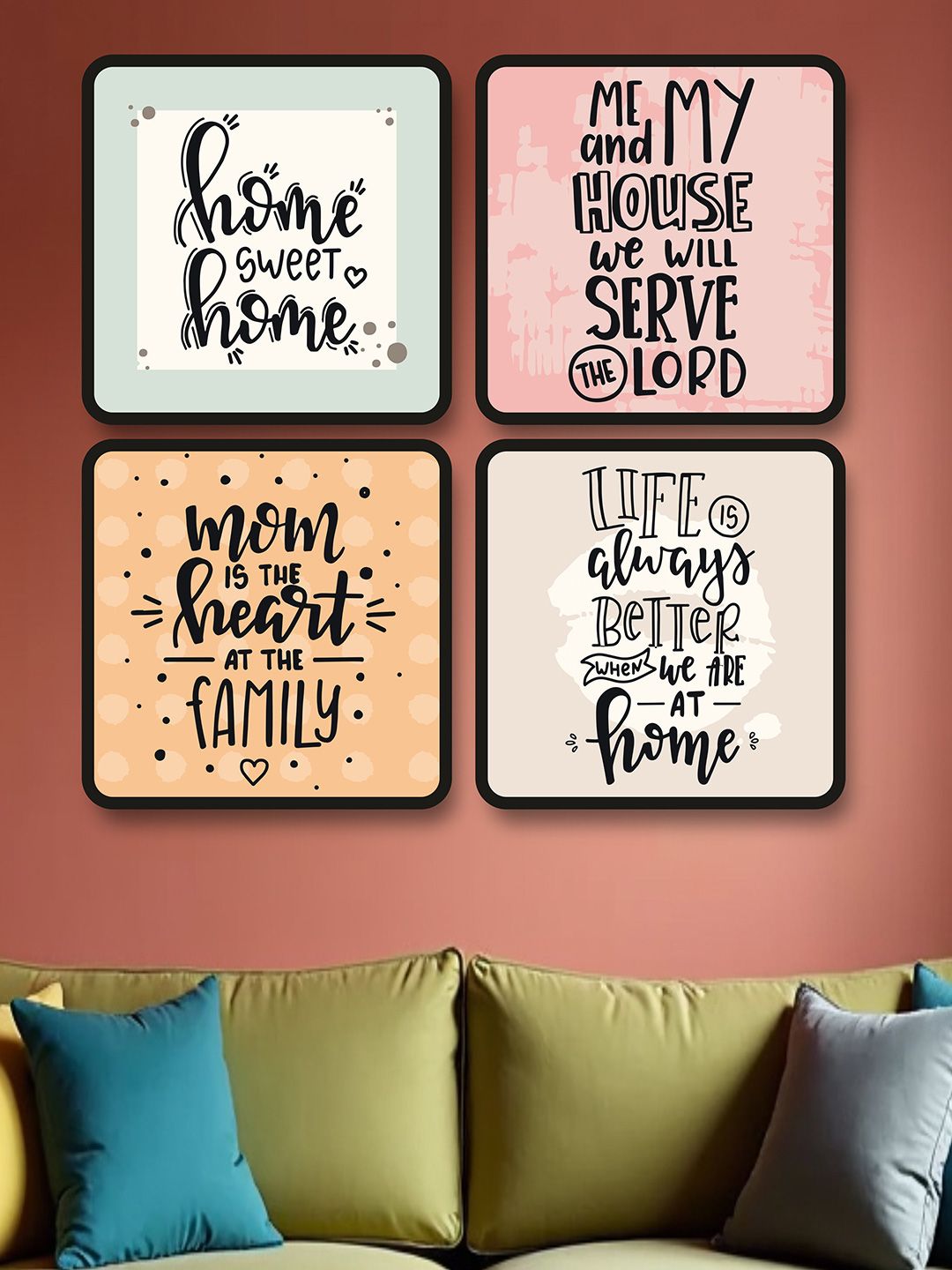 SAF Black 4 Pieces Typography Printed Wall Art-picture-12