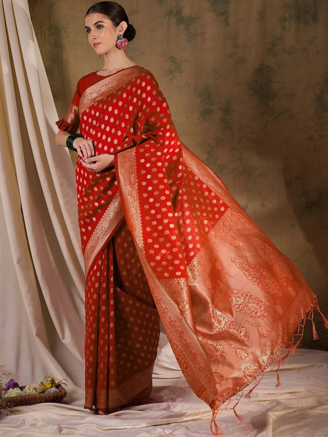 Desi Fusion Ethnic Motifs Woven Design Zari Banarasi Saree-picture-14