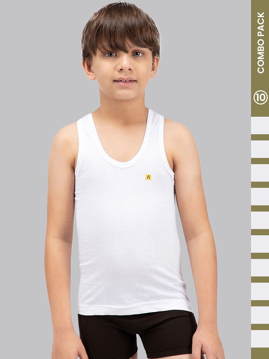 AMUL COMFY Boys Pack Of 10 Cotton Plain Vest With Sleeves-picture-10