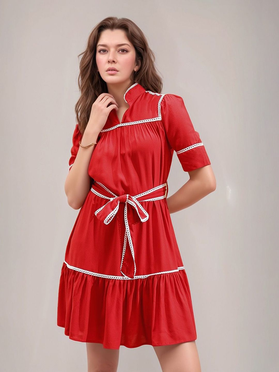 Molly & Michel Women Mandarin Collar A-Line Mini Dress-picture-19