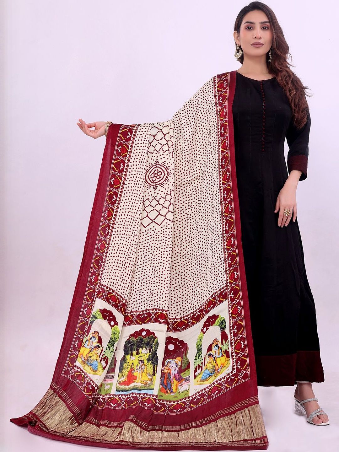 Desibutik Women Maroon Ethnic Printed Dupatta-picture-33