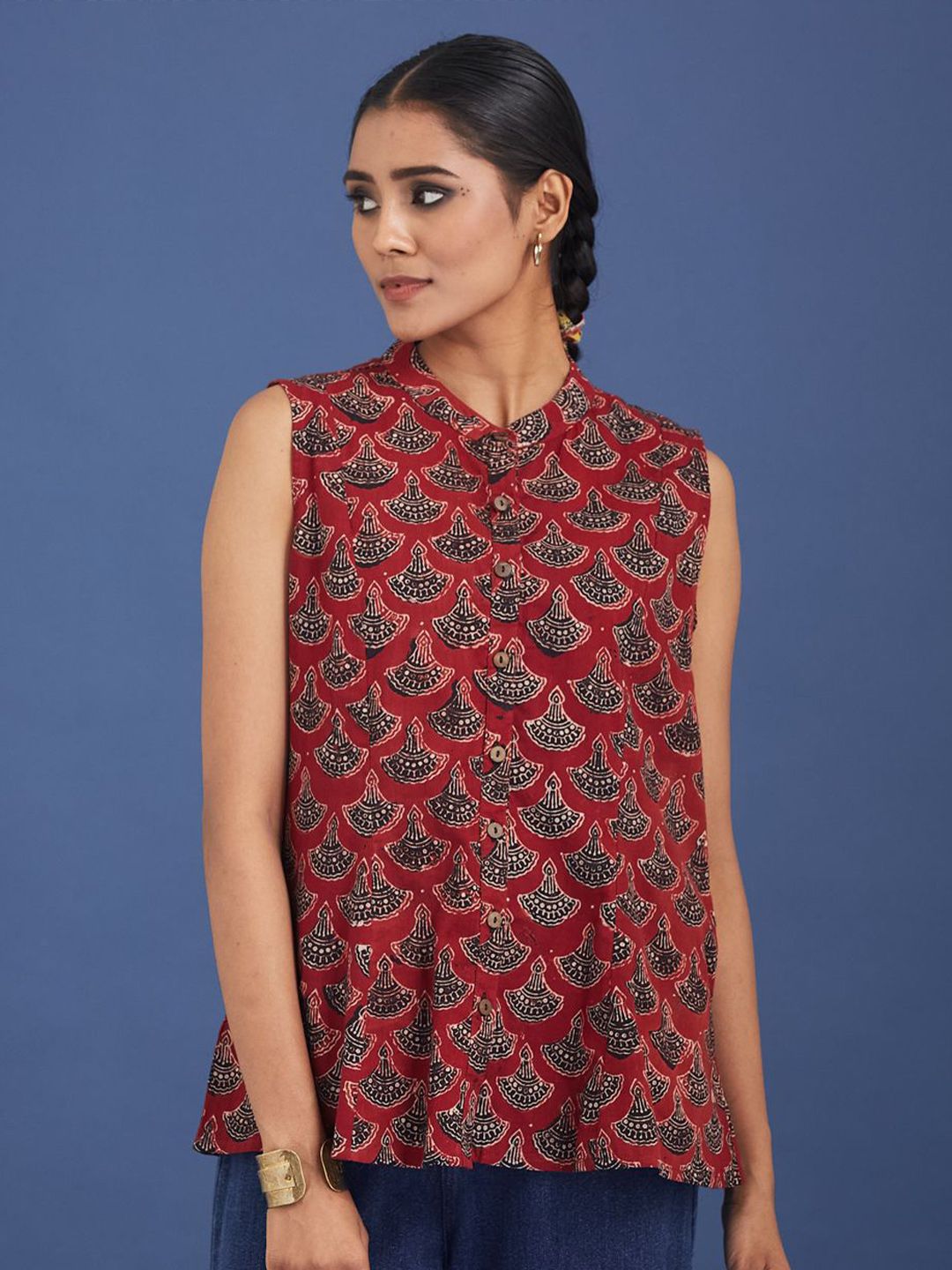 Taavi Women Ajrakh Block Print Pure Cotton Kurti-picture-40
