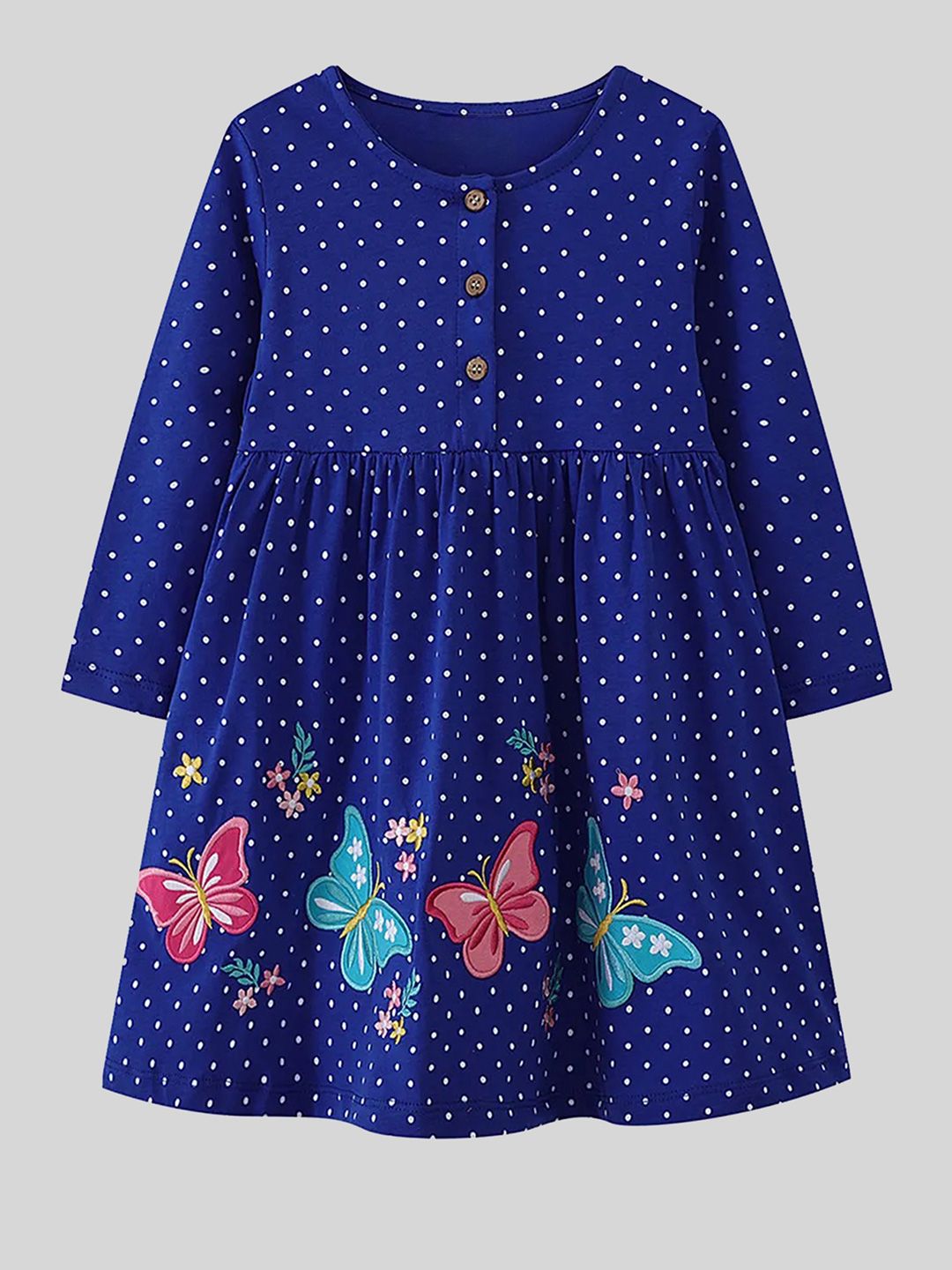 LULU & SKY Girls Polka Dot Printed Embroidered Long Sleeves Fit & Flare Dress-picture-38