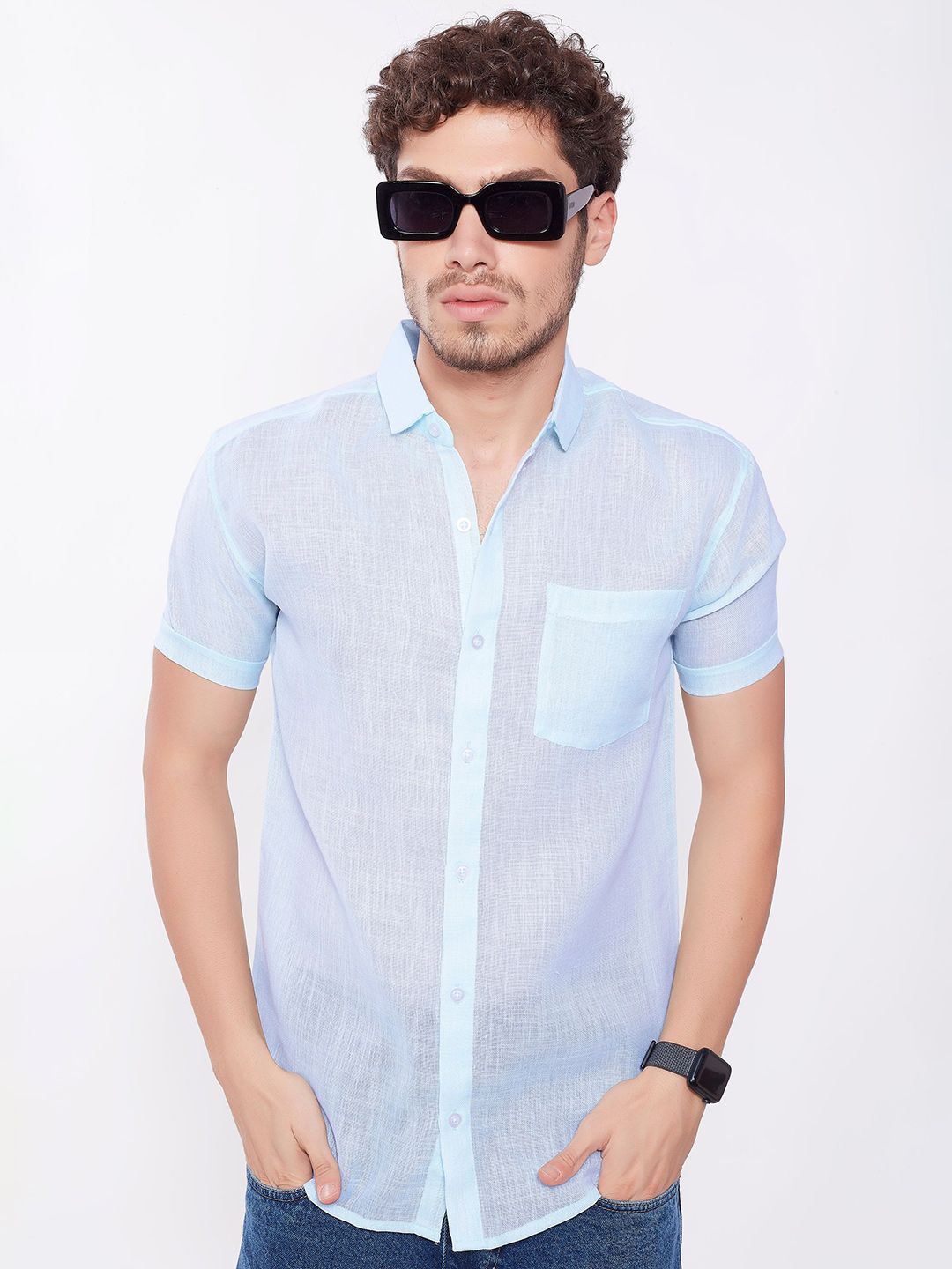 THE BEETEL HOUSE Men Comfort Slim Fit Textured Spread Collar Linen Casual Shirt-picture-34