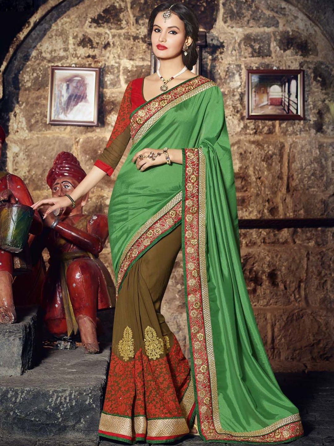 KALINI Ethnic Motifs Embroidered Pure Chiffon Heavy Work Leheriya Saree-picture-28