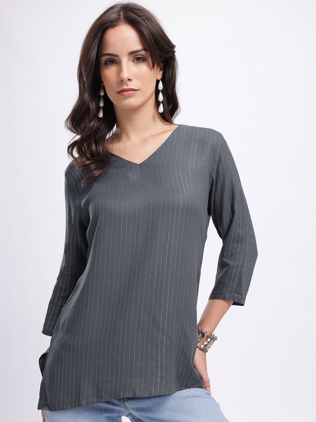 Anouk Rustic Striped V-Neck Kurti-picture-23