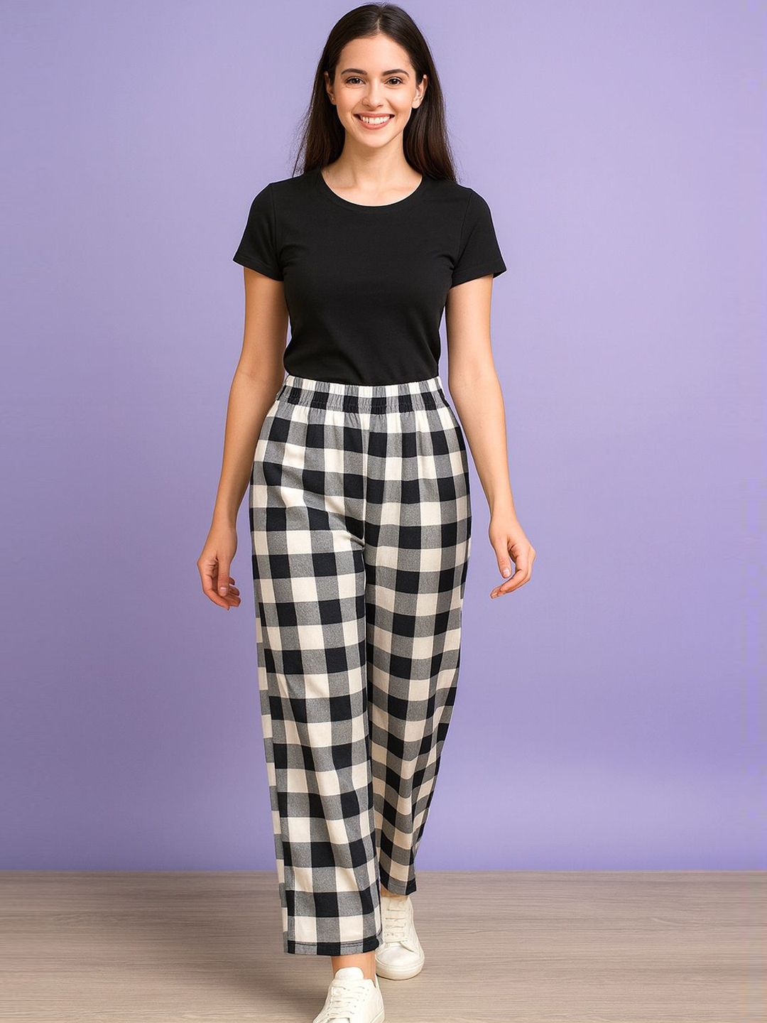 LEGITLOOKS Women Checked High-Rise Straight Lounge Pants-picture-15