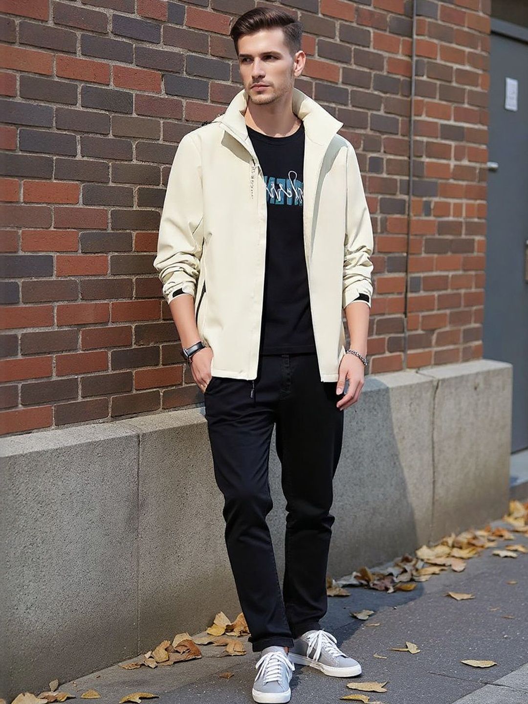 HERE&NOW Men Solid Mock Collar Insulator Hooded Open Front Jacket-picture-30