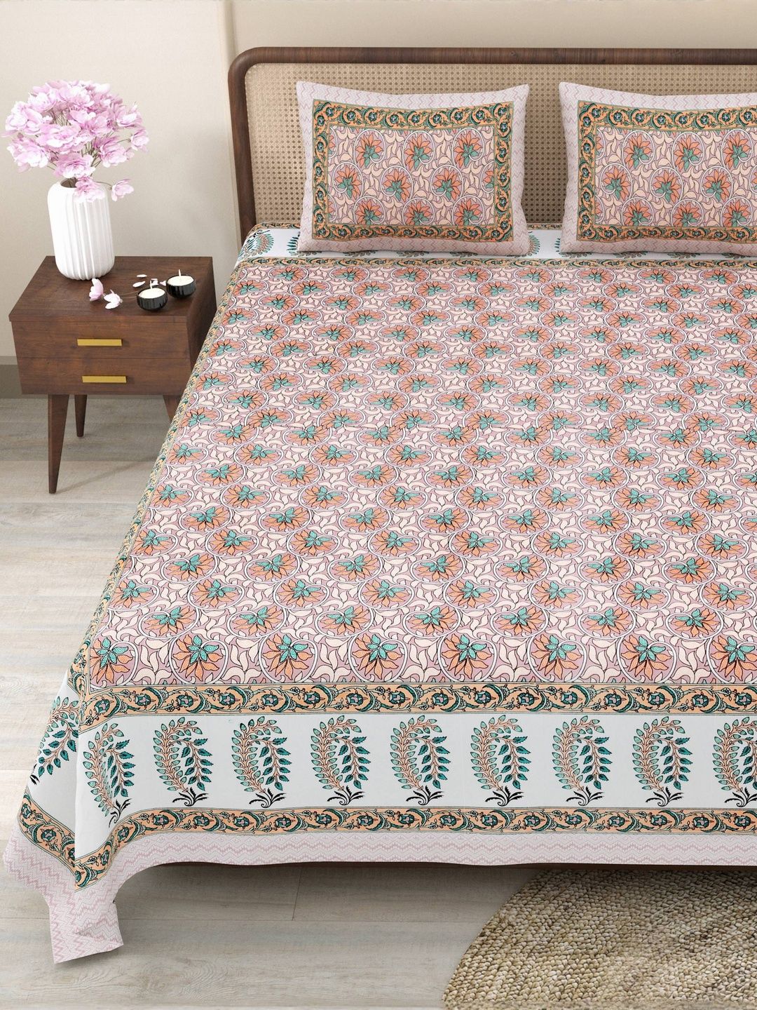 Myntra Elegant Homes Orange Pure Cotton King Size Bedsheets With 2 pillow Cover-picture-36