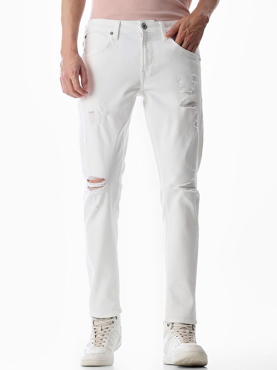 Jack & Jones Men Slim Fit High-Rise Highly Distressed Stretchable Jeans