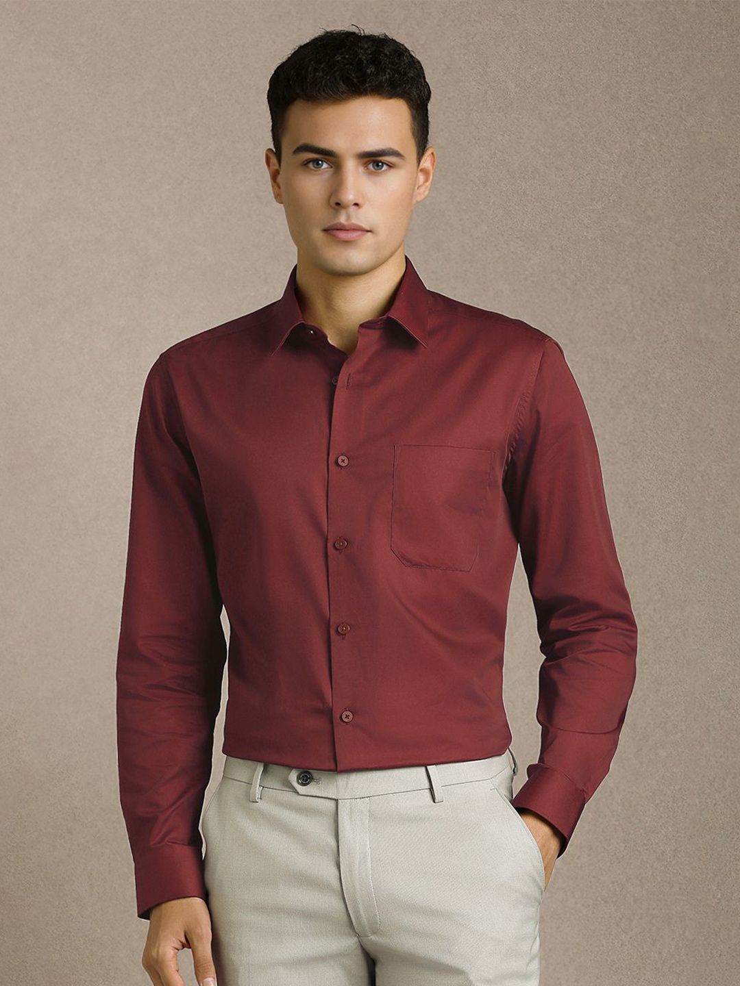 Louis Philippe Men Slim Fit Solid Spread Collar Pure Cotton Formal Shirt-picture-34