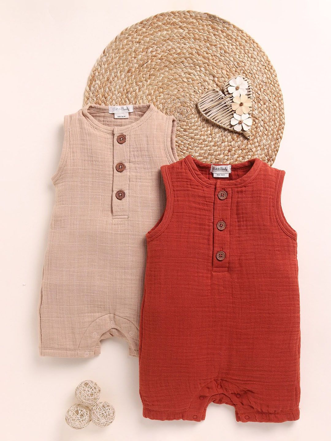 COT & CANDY Infants Kids Pack Of 2 Rompers-picture-46