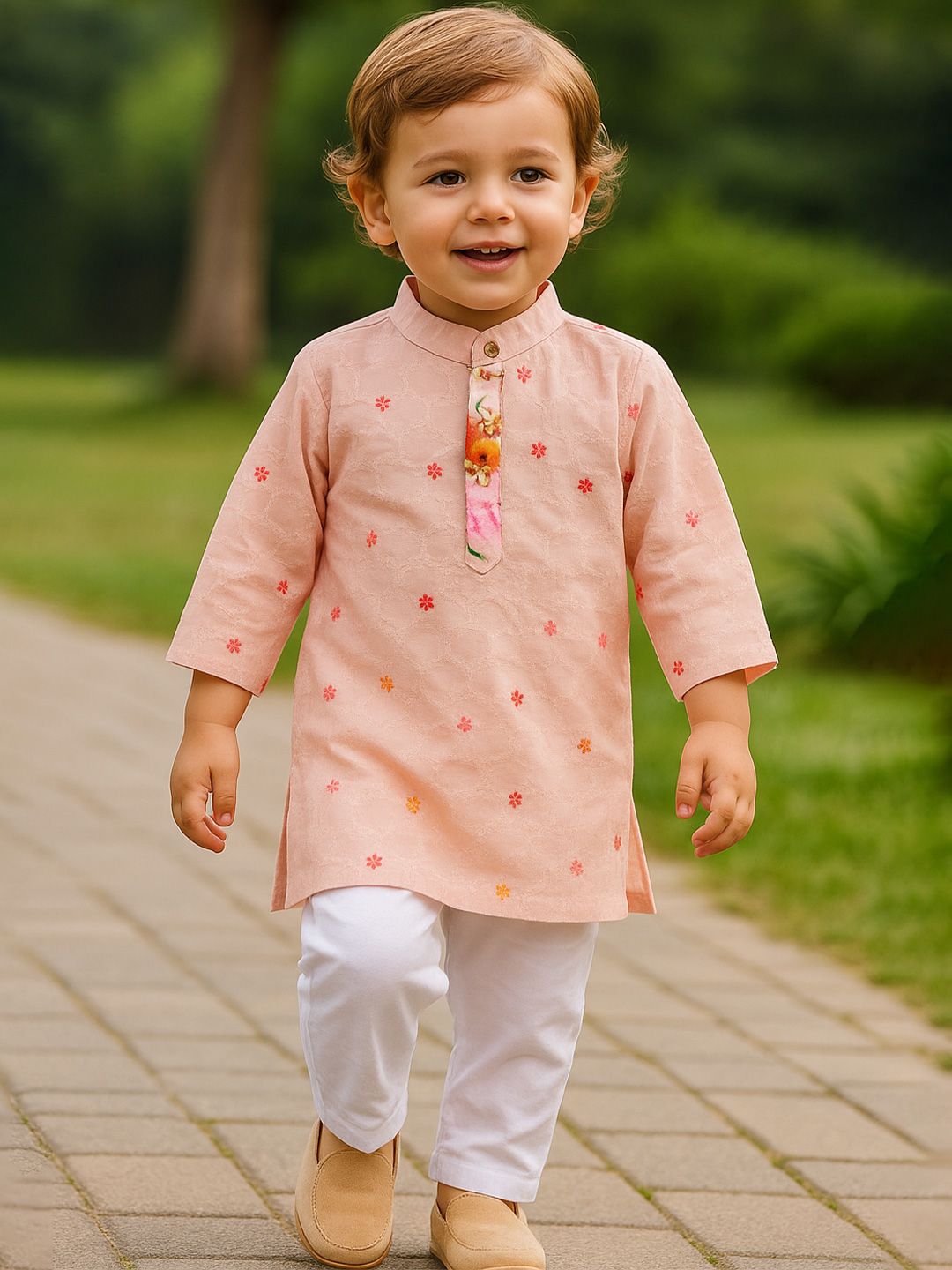 TRYBUY.IN TRYBUY.IN Boys Floral Printed Cotton Kurta with Pyjamas