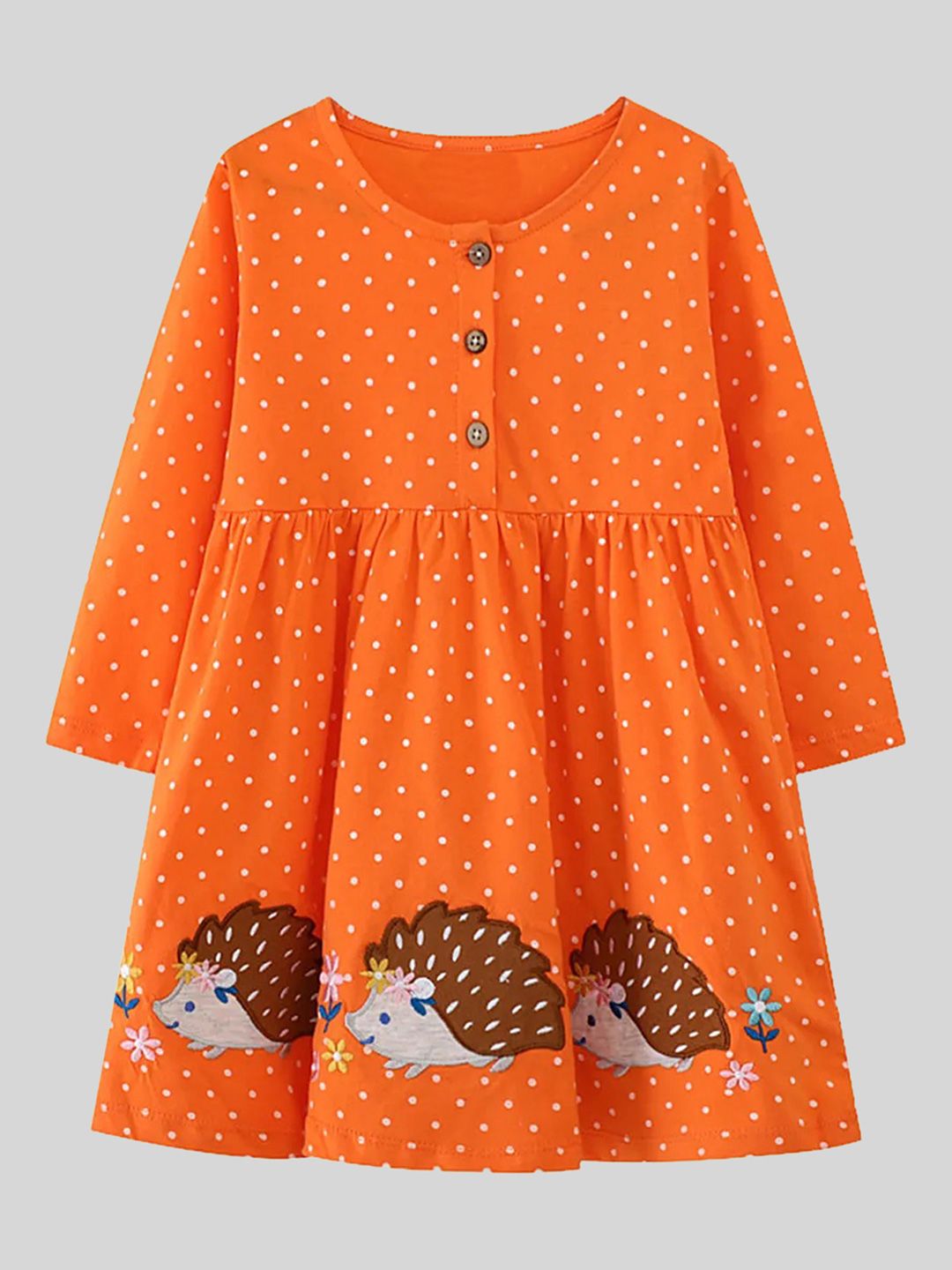 LULU & SKY Girls Polka Dot Printed Round Neck Embroidered Fit & Flare Dress-picture-37