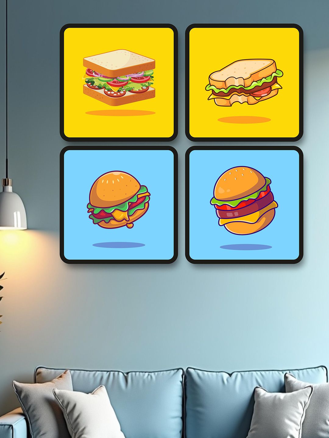 SAF Blue & Yellow 4 Pieces Painting Wall Art-picture-35