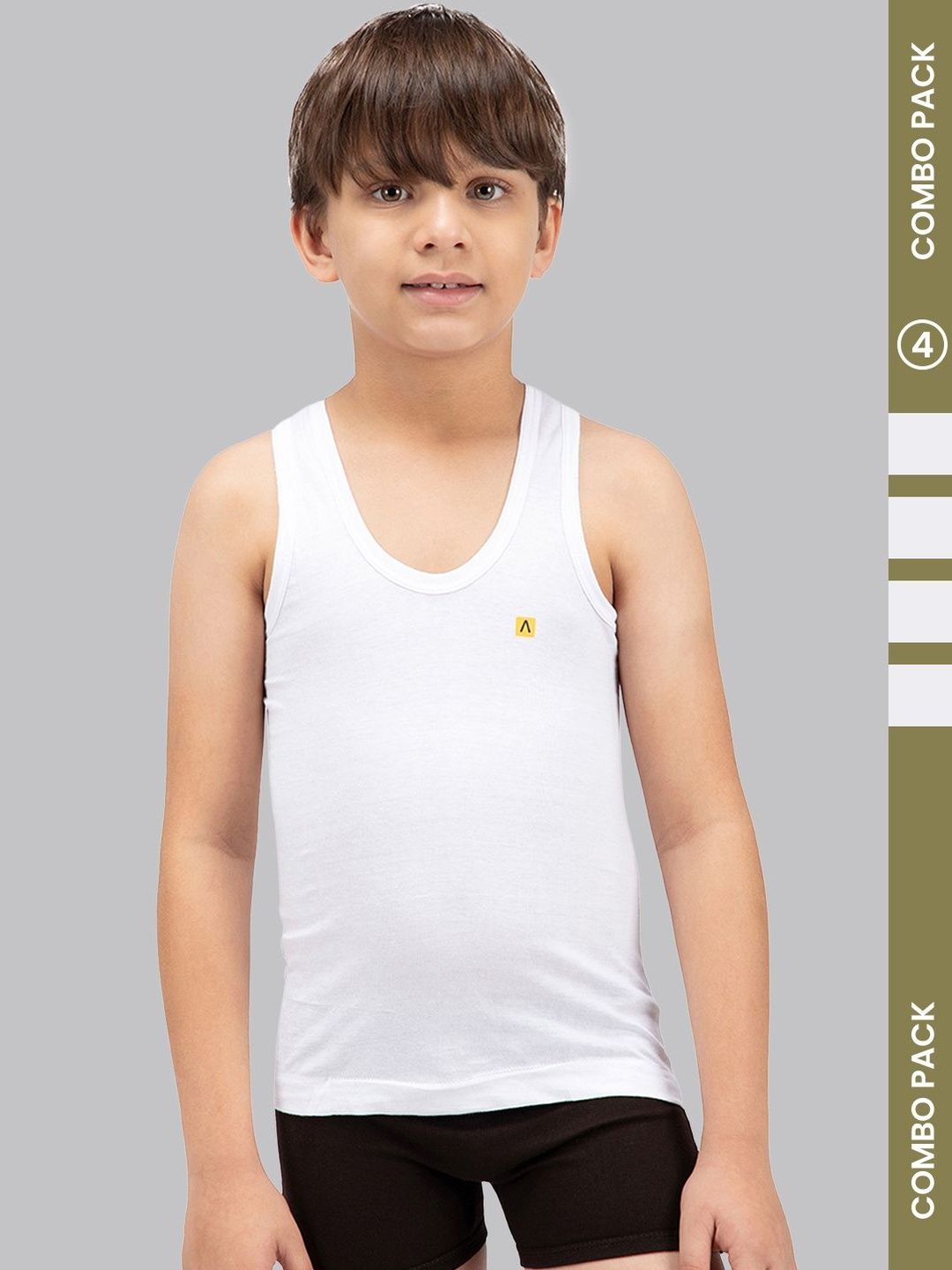 AMUL COMFY Boy Pack of 4 Cotton White Plain Vest Sleeveless innerwear-image-5
