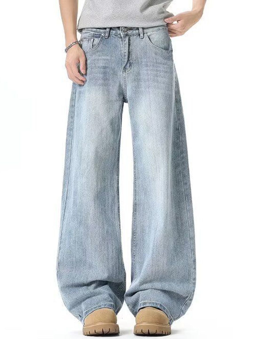 StyleCast x Revolte Men Wide Leg Mid-Rise Light Fade Jeans-picture-37