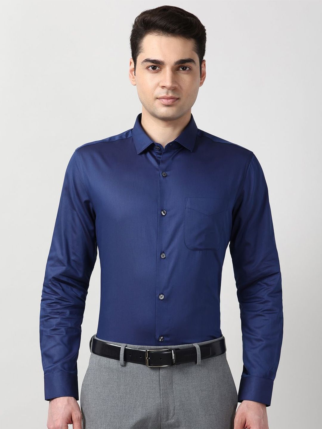 Peter England Elite Men Slim Fit Solid Spread Collar Pure Cotton Formal Shirt-picture-22