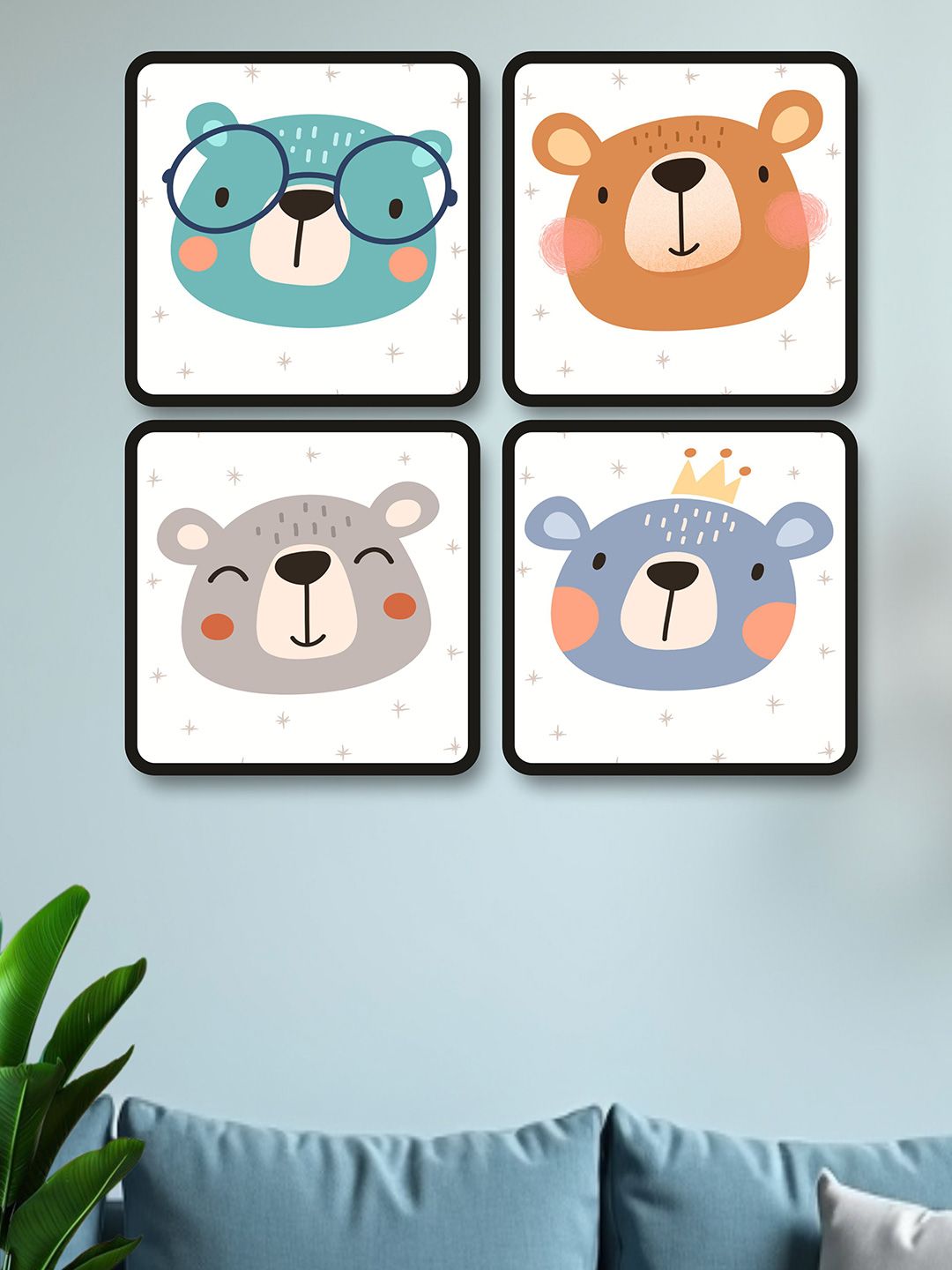 SAF White & Orange 4-Pieces Cute Animals Printed Framed Wall Art-picture-21