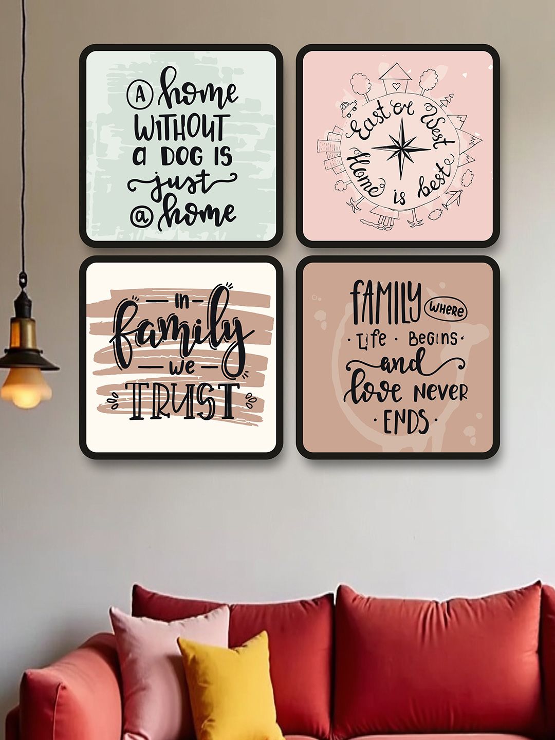 SAF Black & Blue 4 Pieces Typography Printed Framed Wall Art-picture-24