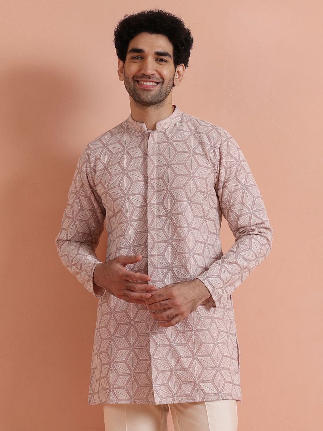 KISAH Geometric Embroidered Thread Work Georgette Kurta-picture-33