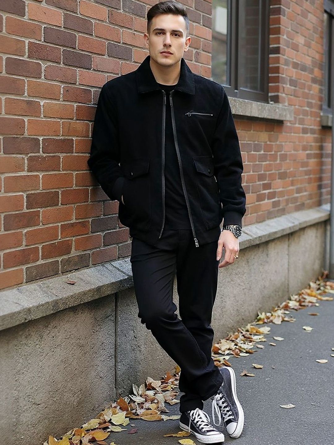 HERE&NOW Men Black Solid Cotton Long Sleeves Spread Collar Tailored Jacket-picture-37