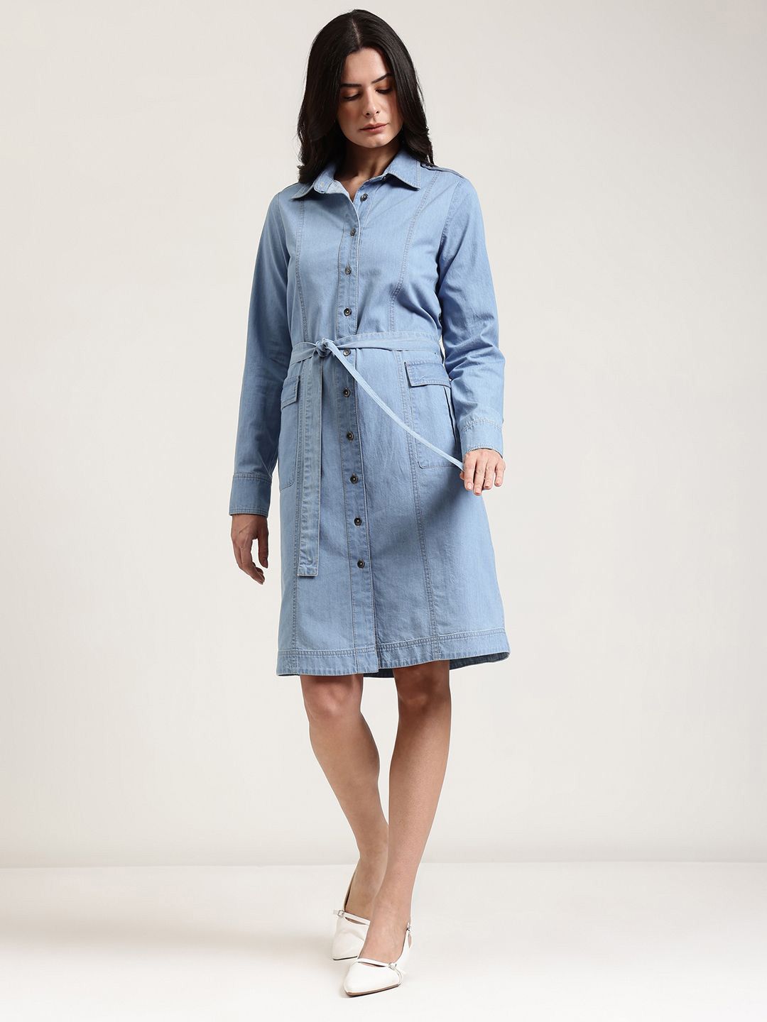 fable street FableStreet Women Shirt Collar Cotton Denim Shirt Dress-picture-22