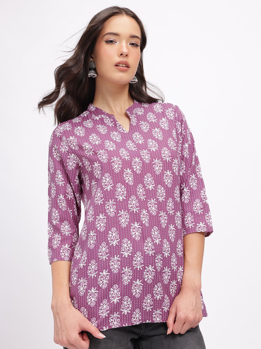 Anouk Rustic Floral Printed Mandarin Collar Straight Pure Cotton Kurti-picture-14