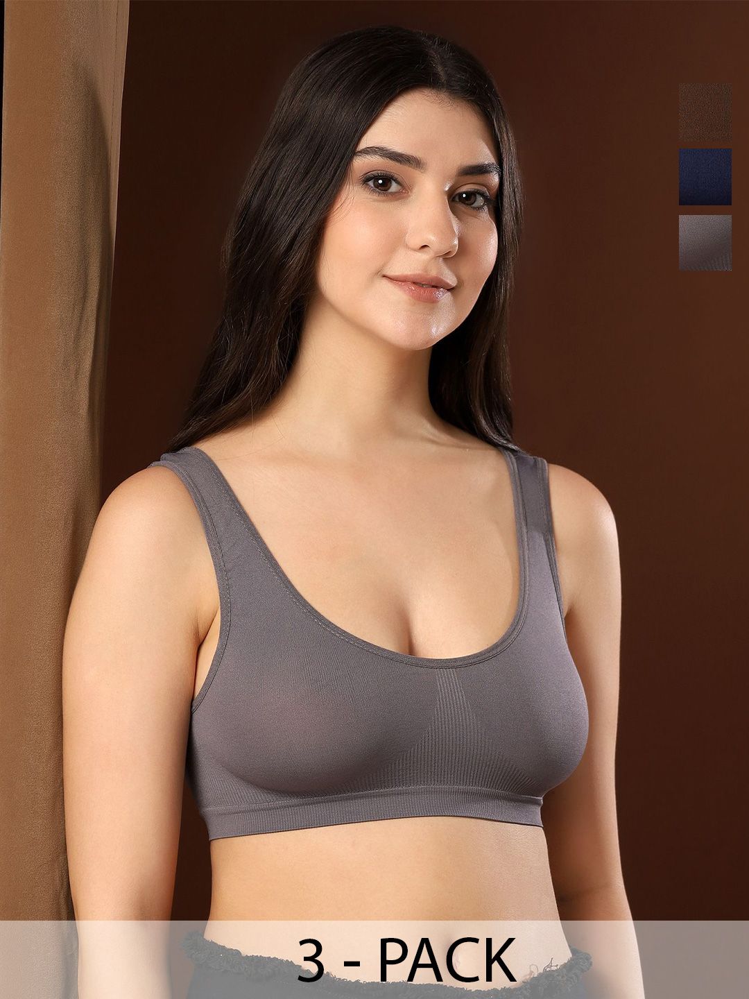 PAAVKI Pack Of 3 Non-Padded Full Coverage Workout Bra-picture-20