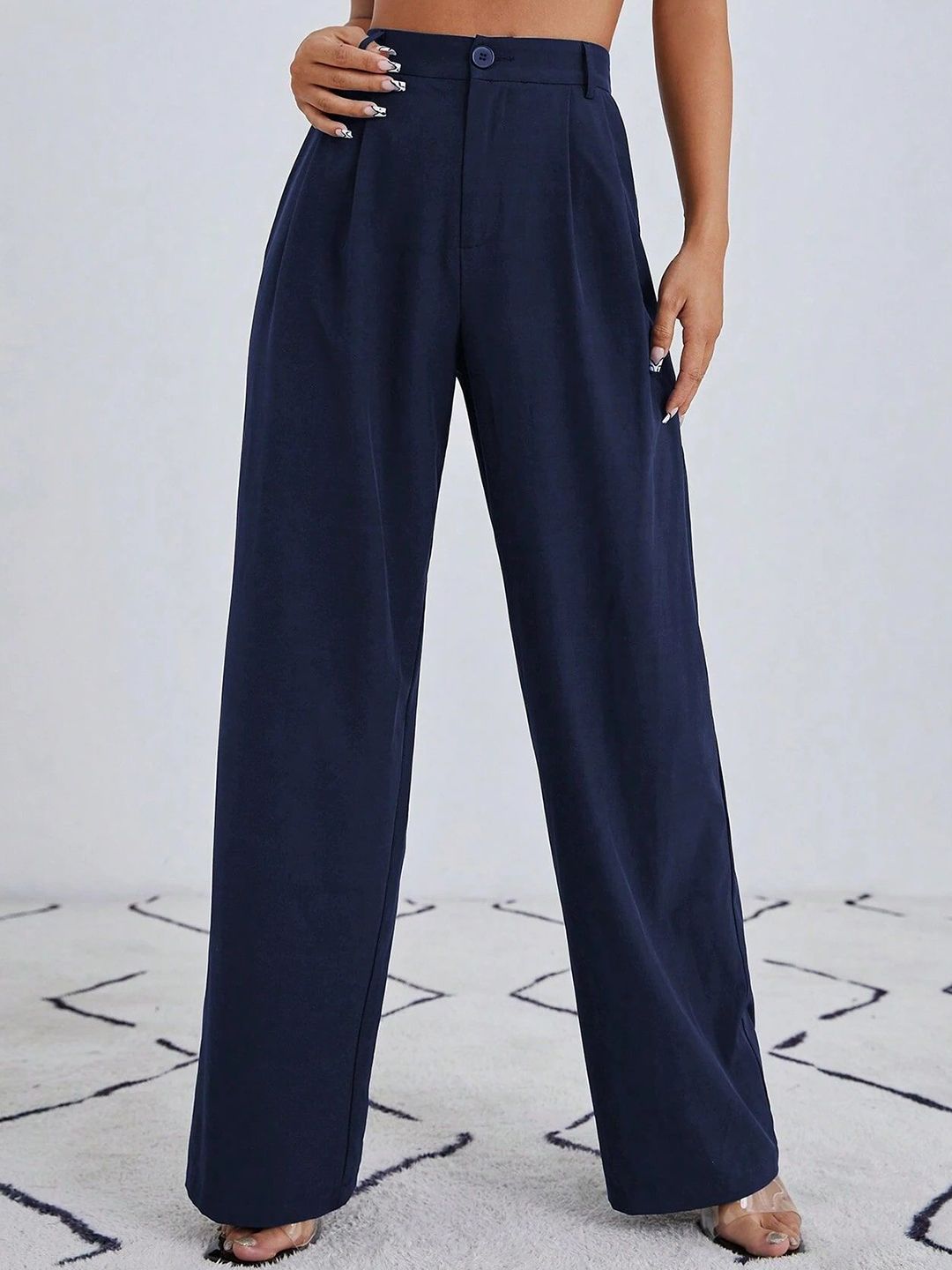 FNOCKS Women Relaxed Straight Leg Straight Fit High-Rise Pleated Trousers-picture-24