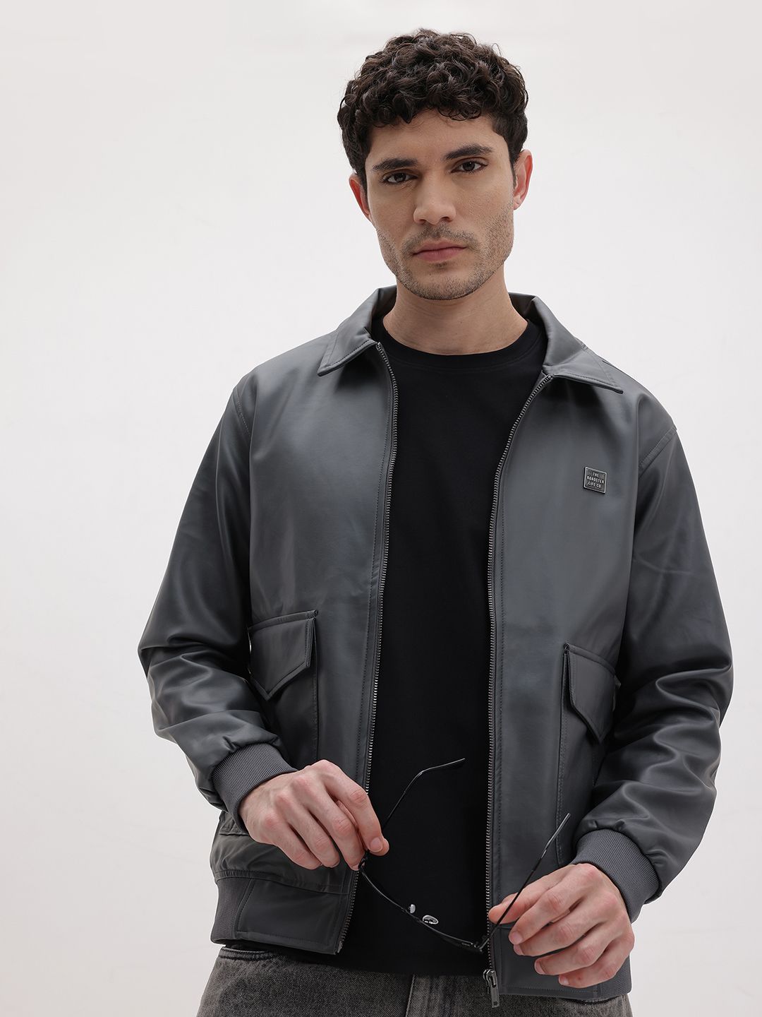 The Roadster Life Co. Spread Collar Faux Leather Trim Bomber Jacket-picture-36