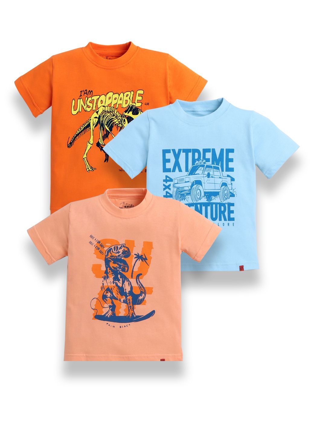 Tiny Toonzzz Boys Pack of 3 Graphic Printed Round Neck Pure Cotton T-shirts-picture-23