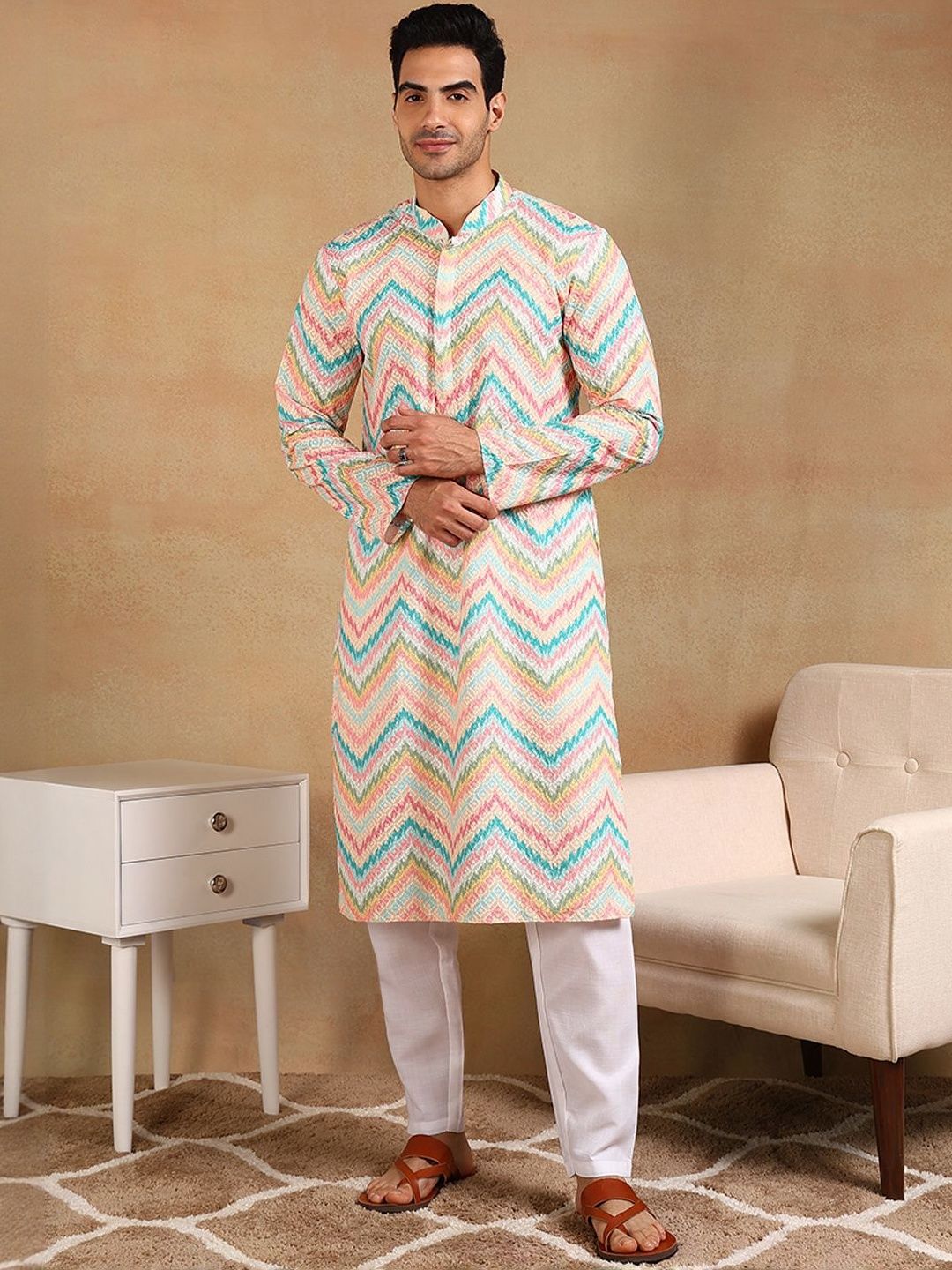 Anouk Men Viscose Rayon Ikat Printed Straight Kurta-picture-15