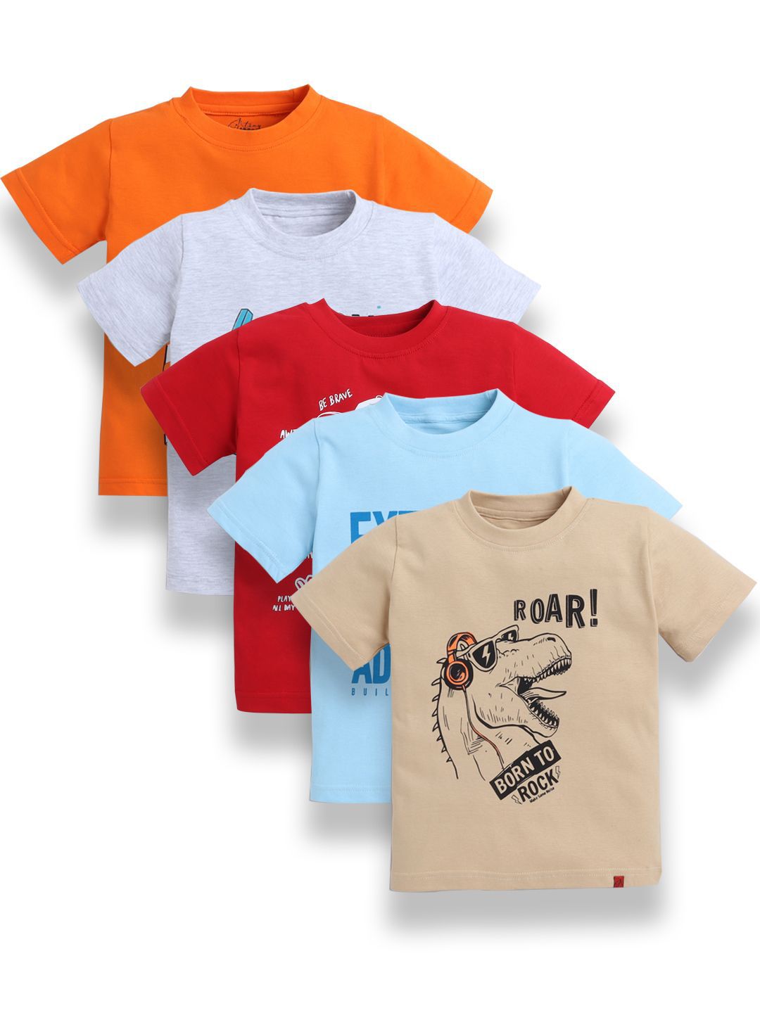 Tiny Toonzzz Boys Pack Of 5 Graphic Printed Round Neck Cotton T-shirts-picture-33