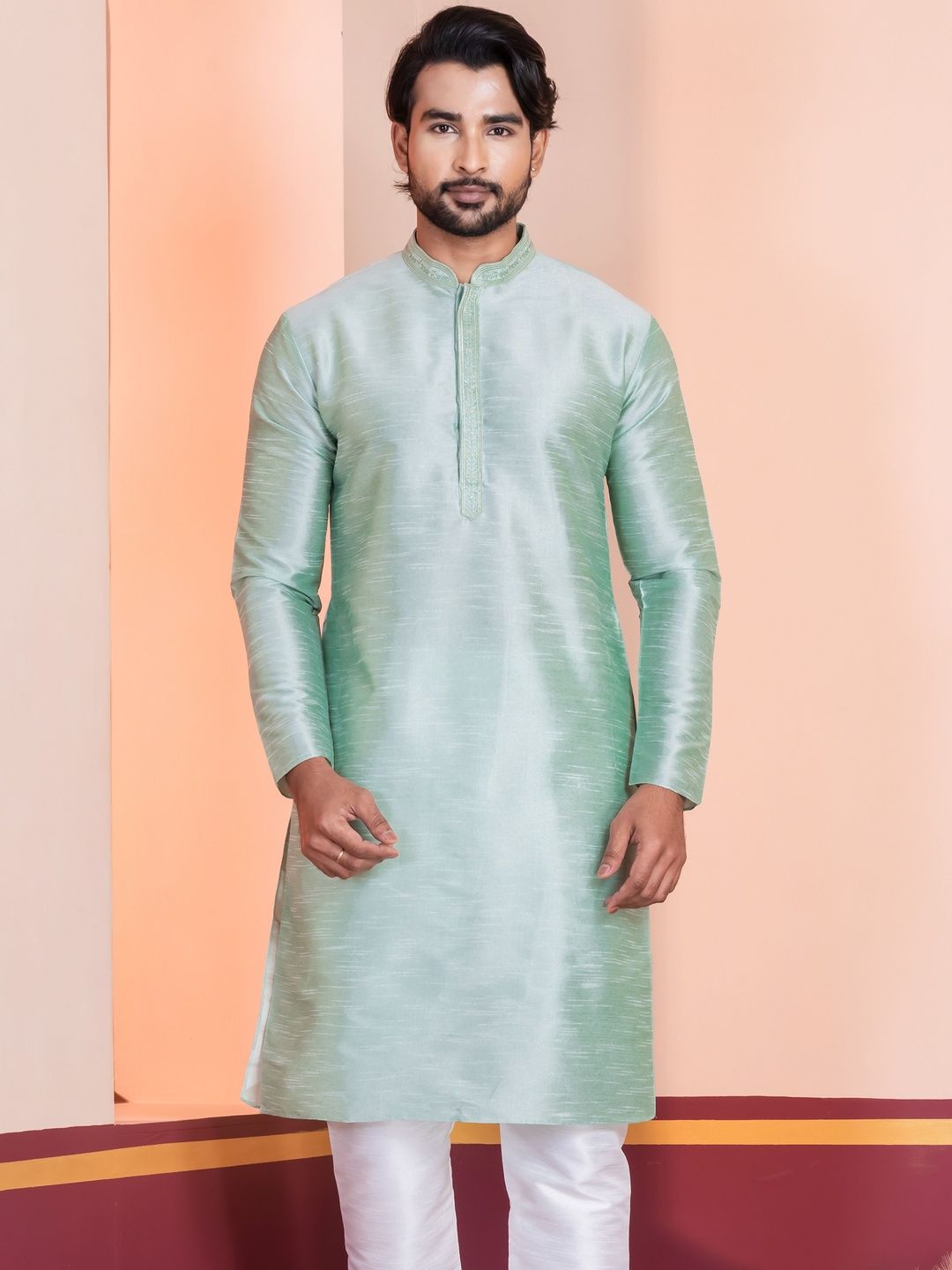 PulseIQ Men Woven Design Dupion Silk Straight Kurtas-picture-27