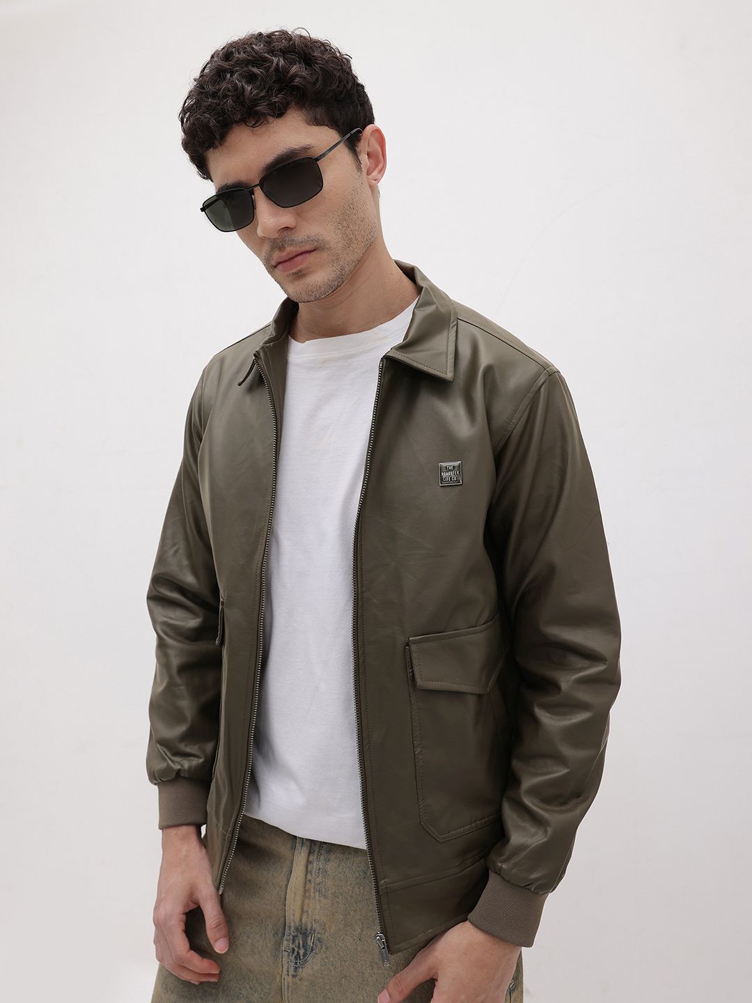 The Roadster Life Co. Spread Collar Faux Leather Trim Bomber Jacket-picture-49