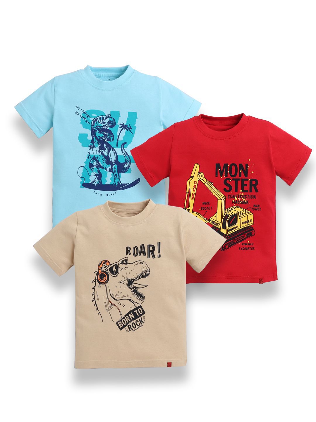 Tiny Toonzzz Boys Pack of 3 Graphic Printed Round Neck Pure Cotton T-shirts-picture-25