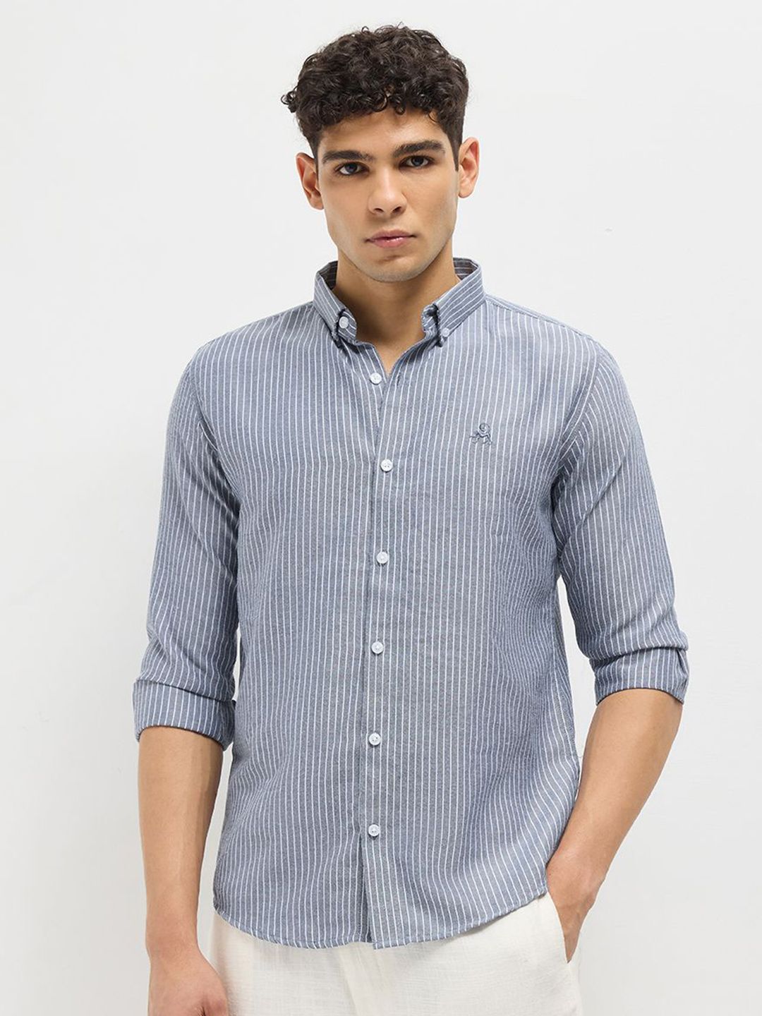 MISCHIEF MONKEY Men Classic Tailored Fit Vertical Striped Pure Cotton Casual Shirt-picture-28