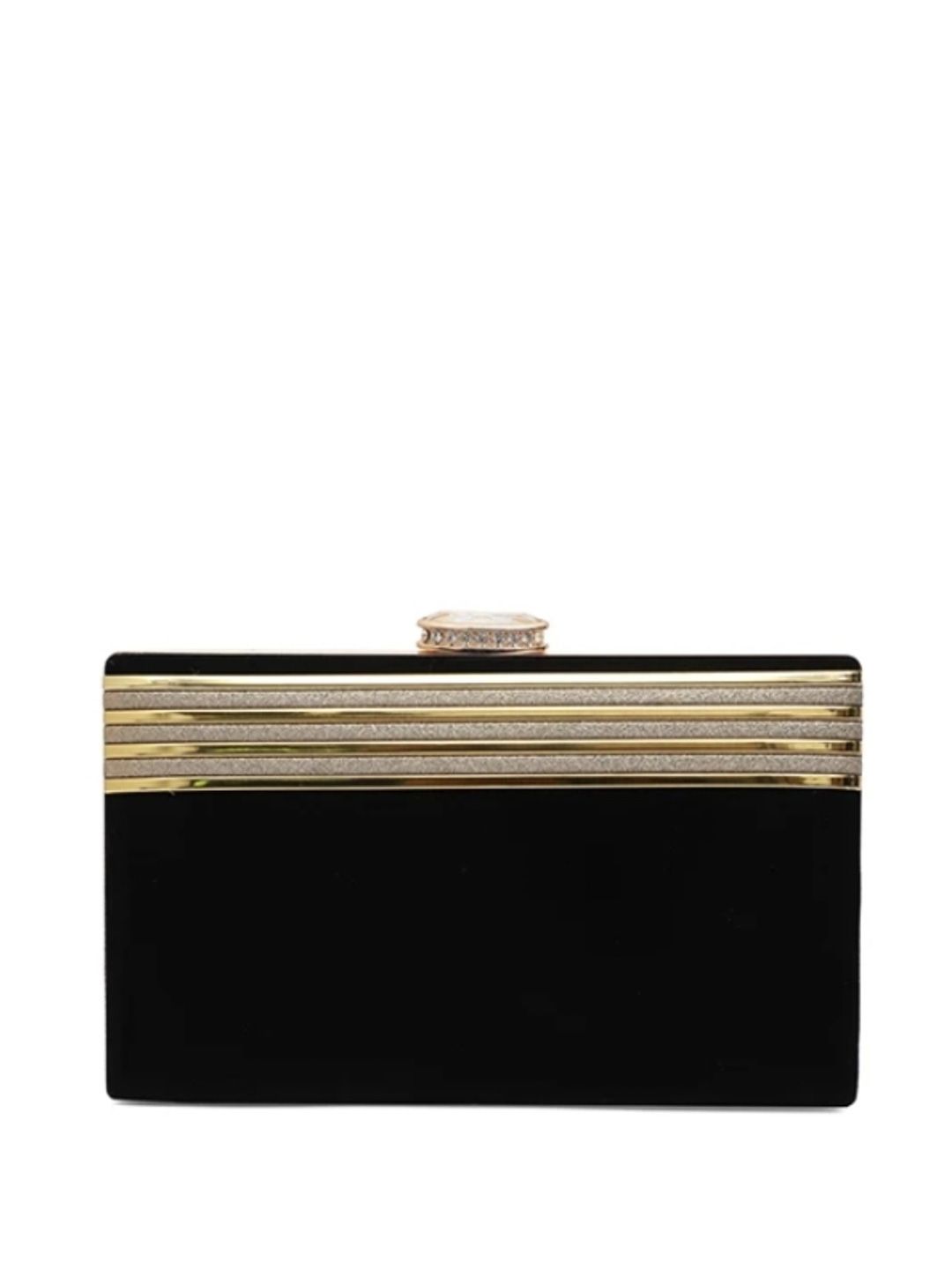 Toobacraft Black & Gold-Toned Embellished Box Clutch With Shoulder Strap-picture-31