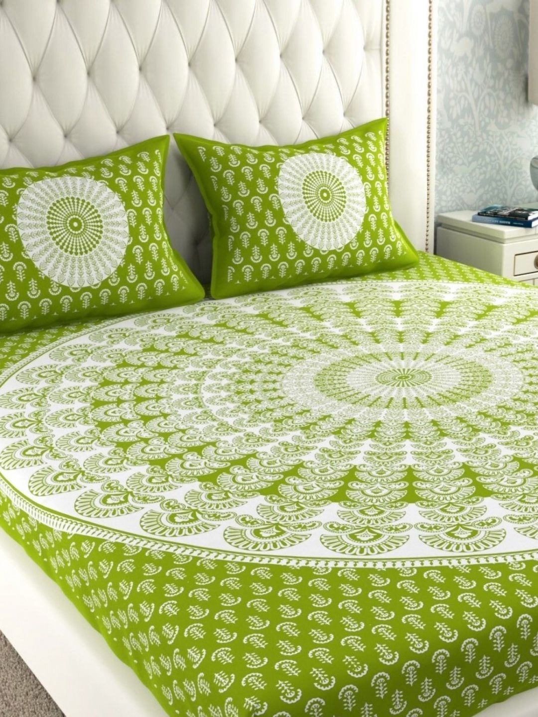 UNIBLISS Sea Green & White Floral 144 TC Queen Bedsheet with 2 Pillow Covers-picture-27