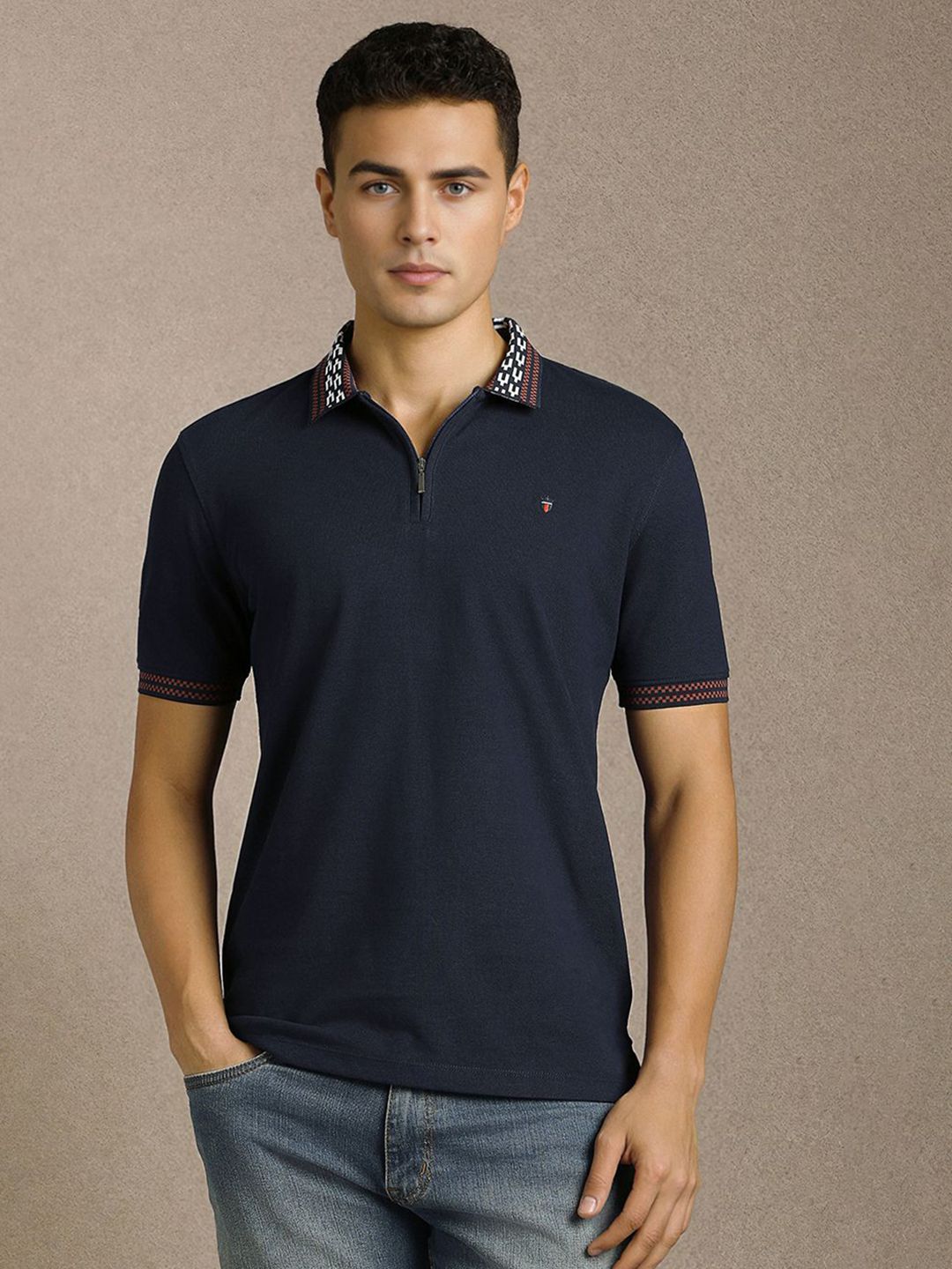 Louis Philippe Jeans Men Solid Polo Collar Pure Cotton Slim Fit T-shirt-picture-11