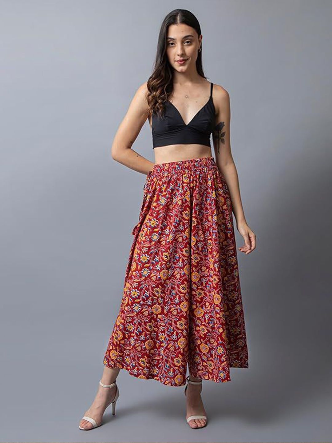 eyba Floral Printed Cotton Flared Knitted Palazzos