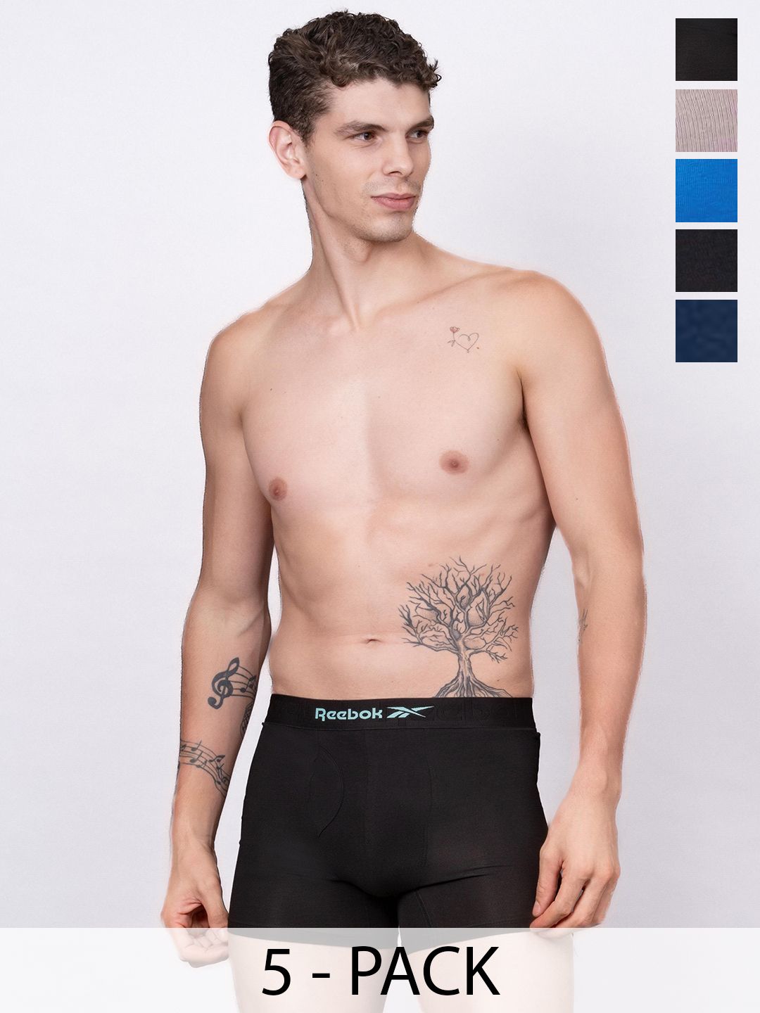 Reebok Men Pack Of 5 Mid- Rise Long Trunks-picture-17