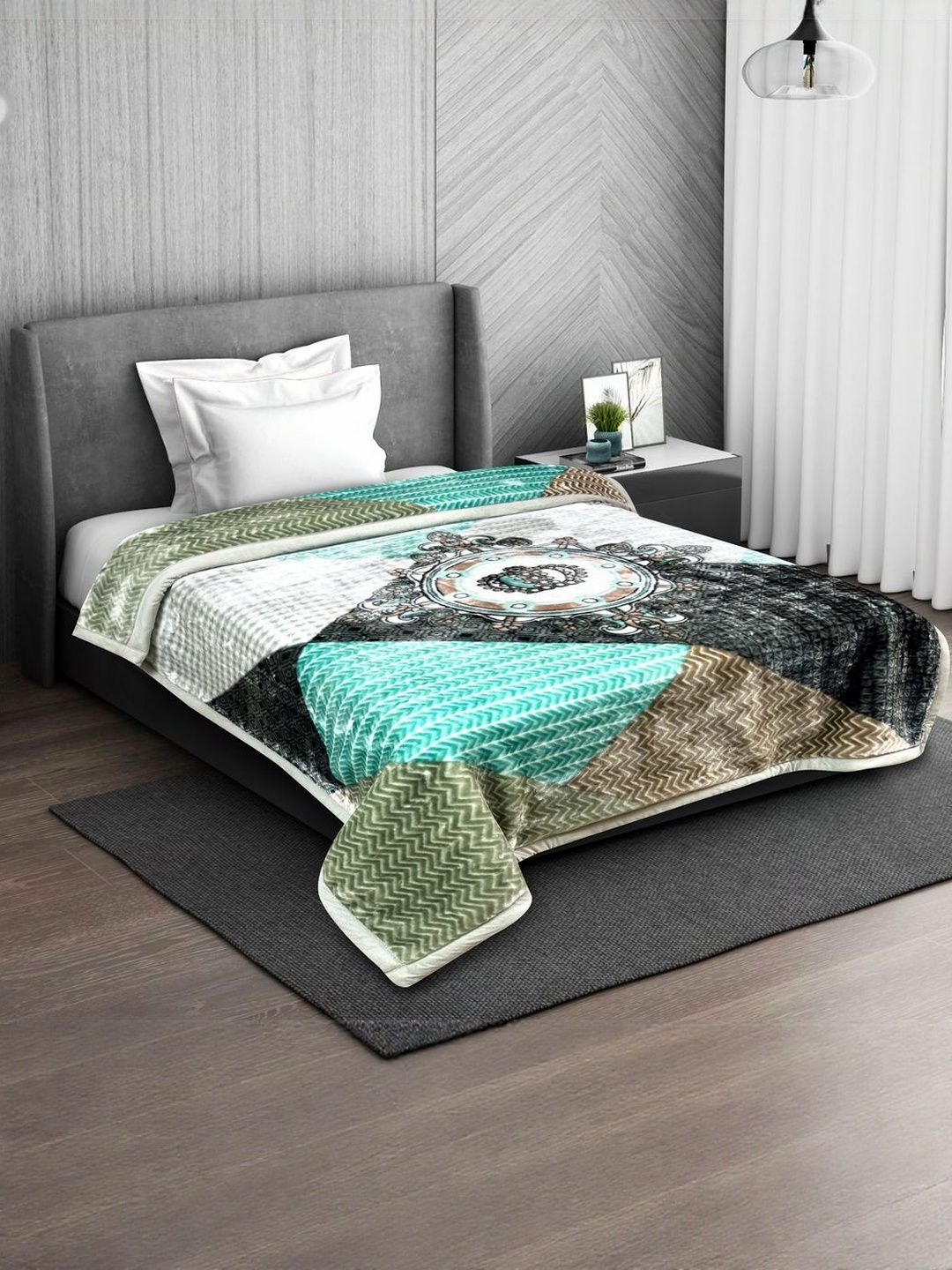 Signature Grey Geometric Mink Heavy Winter Single Bed Blanket-image-41