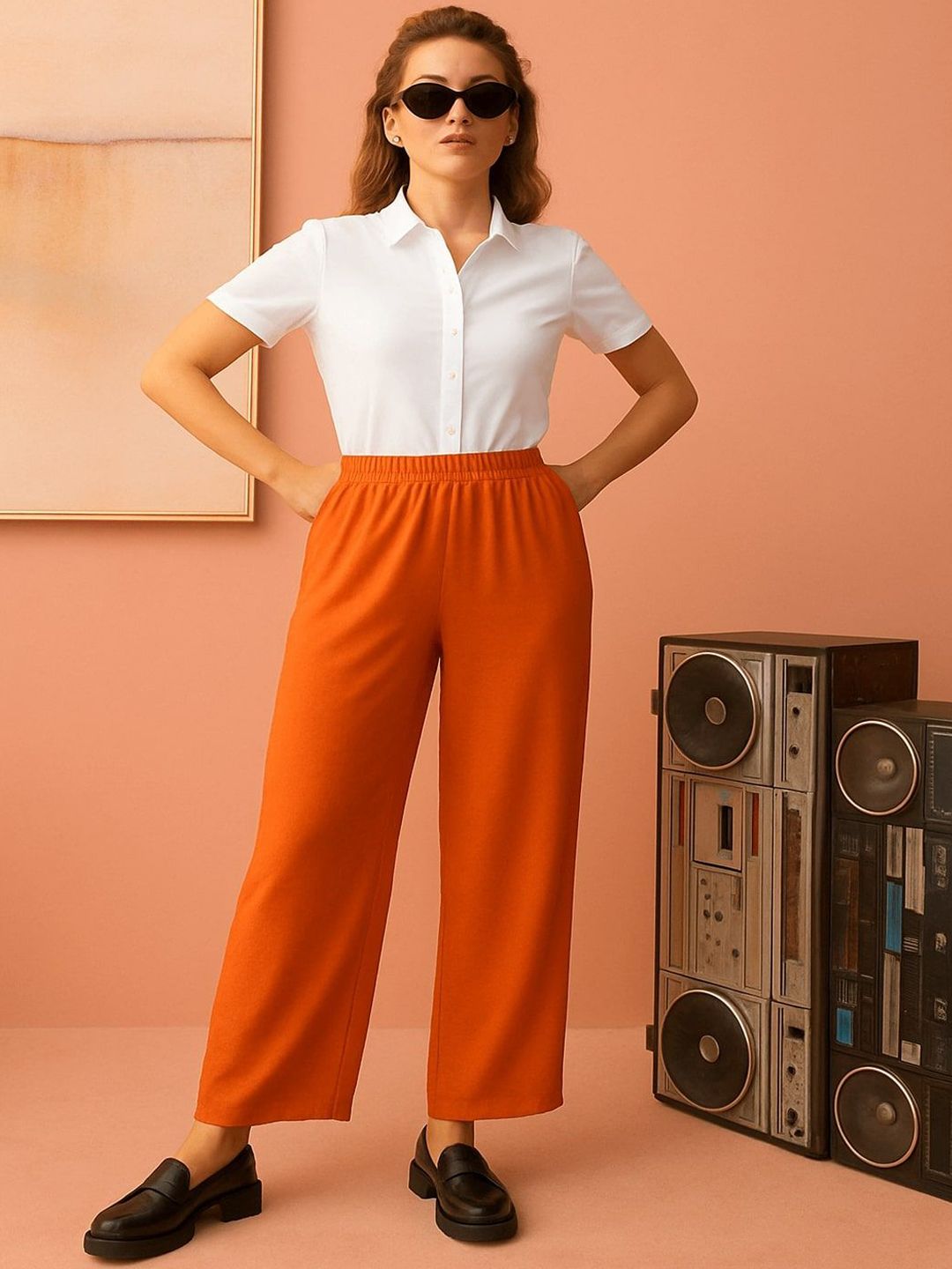 GAB Women Relaxed Fit Pure Cotton Mid Rise Trousers-picture-27