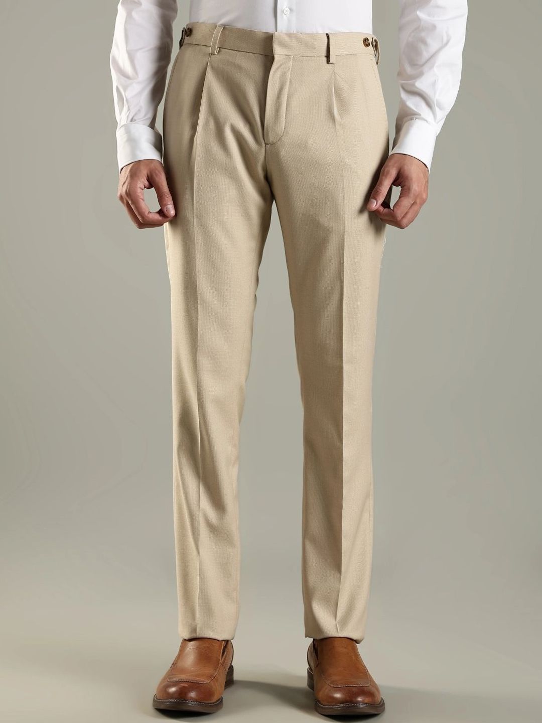 Tommy Hilfiger Men Regular Fit Mid Rise Pleated Formal Trousers-picture-13