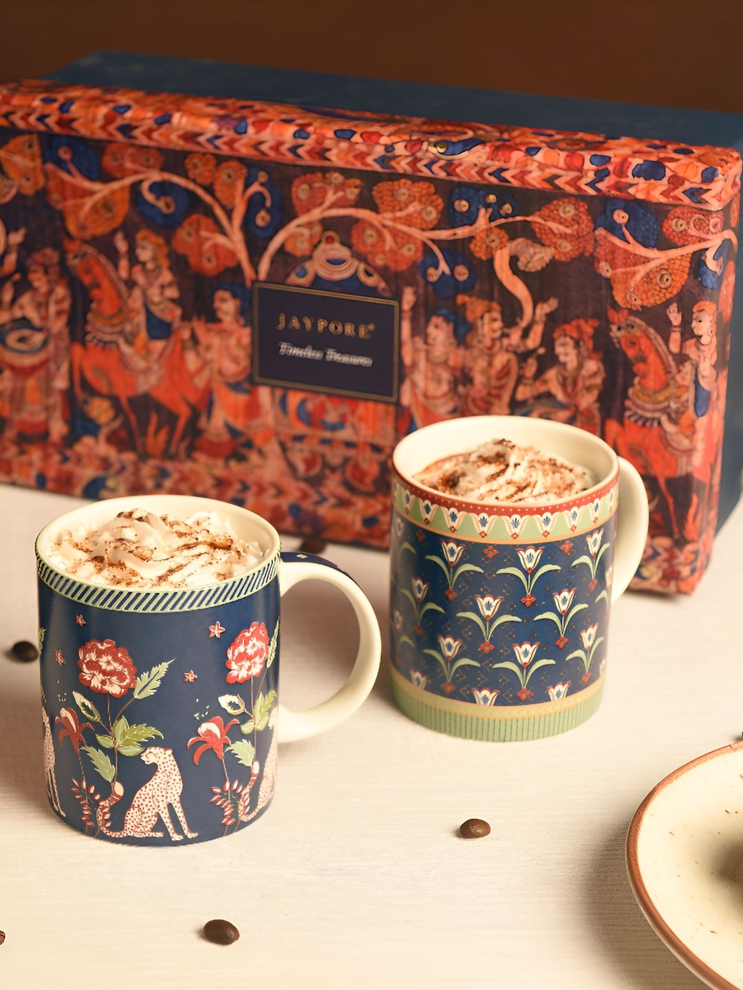 JAYPORE Navy Blue & White Printed Porcelain Matte Mugs Set of Cups and Mugs-picture-7