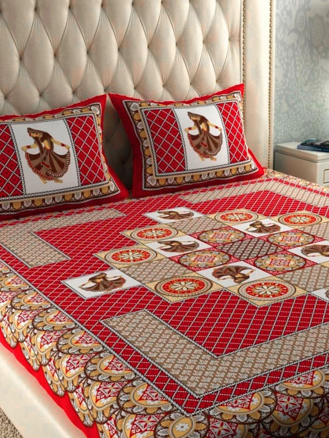 UNIBLISS Red & Brown Floral 144 TC Cotton Queen Bedsheet Set 2.35m x 2.15m-picture-14
